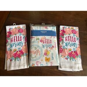 NEW Hello Spring Floral Vinyl Tablecloth 52" x 70" plus 2 Cotton Hand Towels